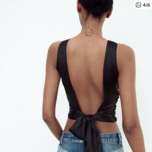 Zara Satin Black Backless Tie Top